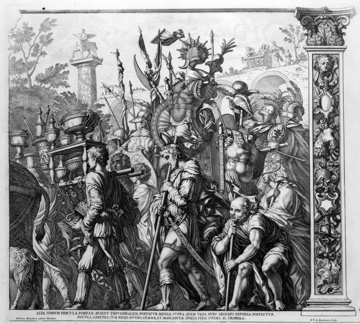 Caesars triumf, tavla 6, graverad av Robert van Audenaerde, 1692 av Andrea Mantegna