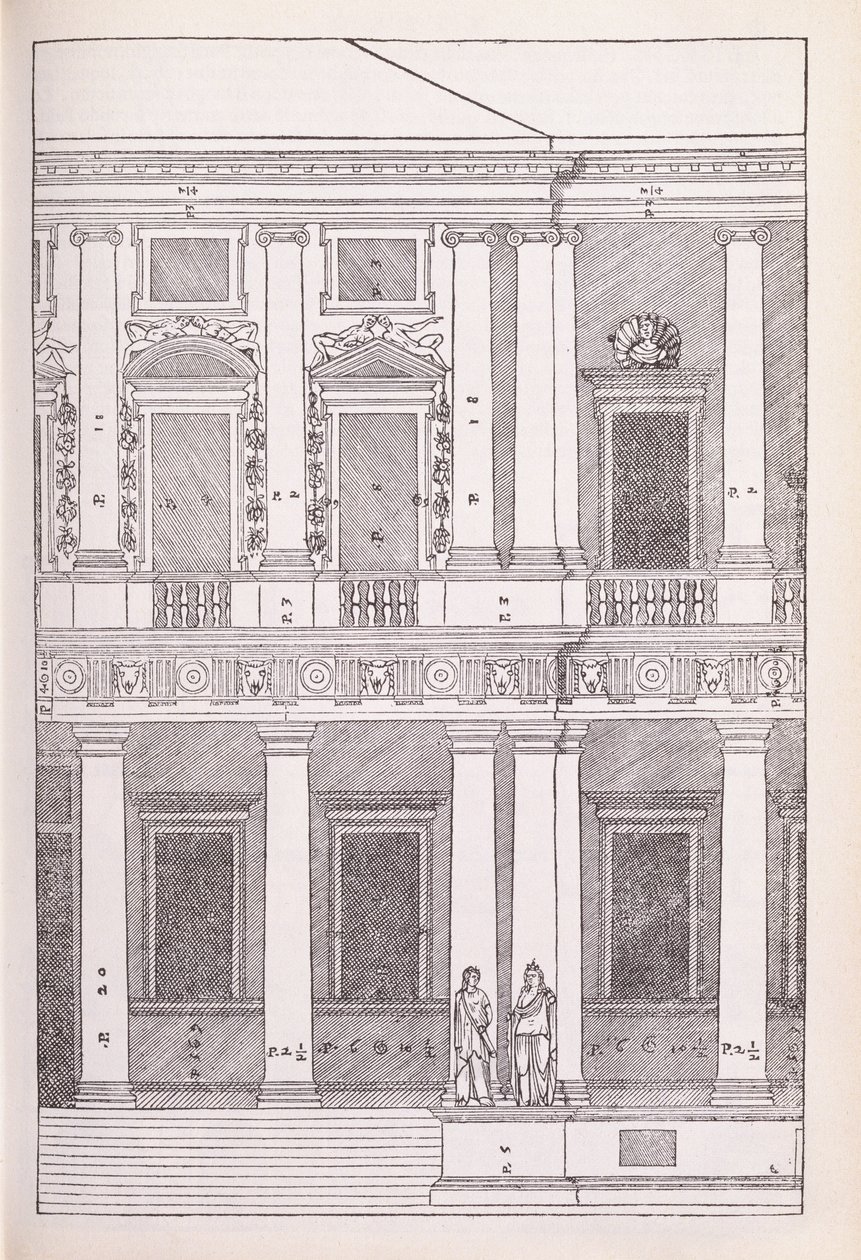 Upphöjning av Villa Chiericati, Vicenza, illustration från en faksimilkopia av 