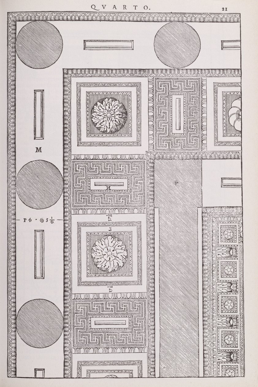 Plan över taket på Tempio di Marte Vendicatore, illustration från en faksimilkopia av 