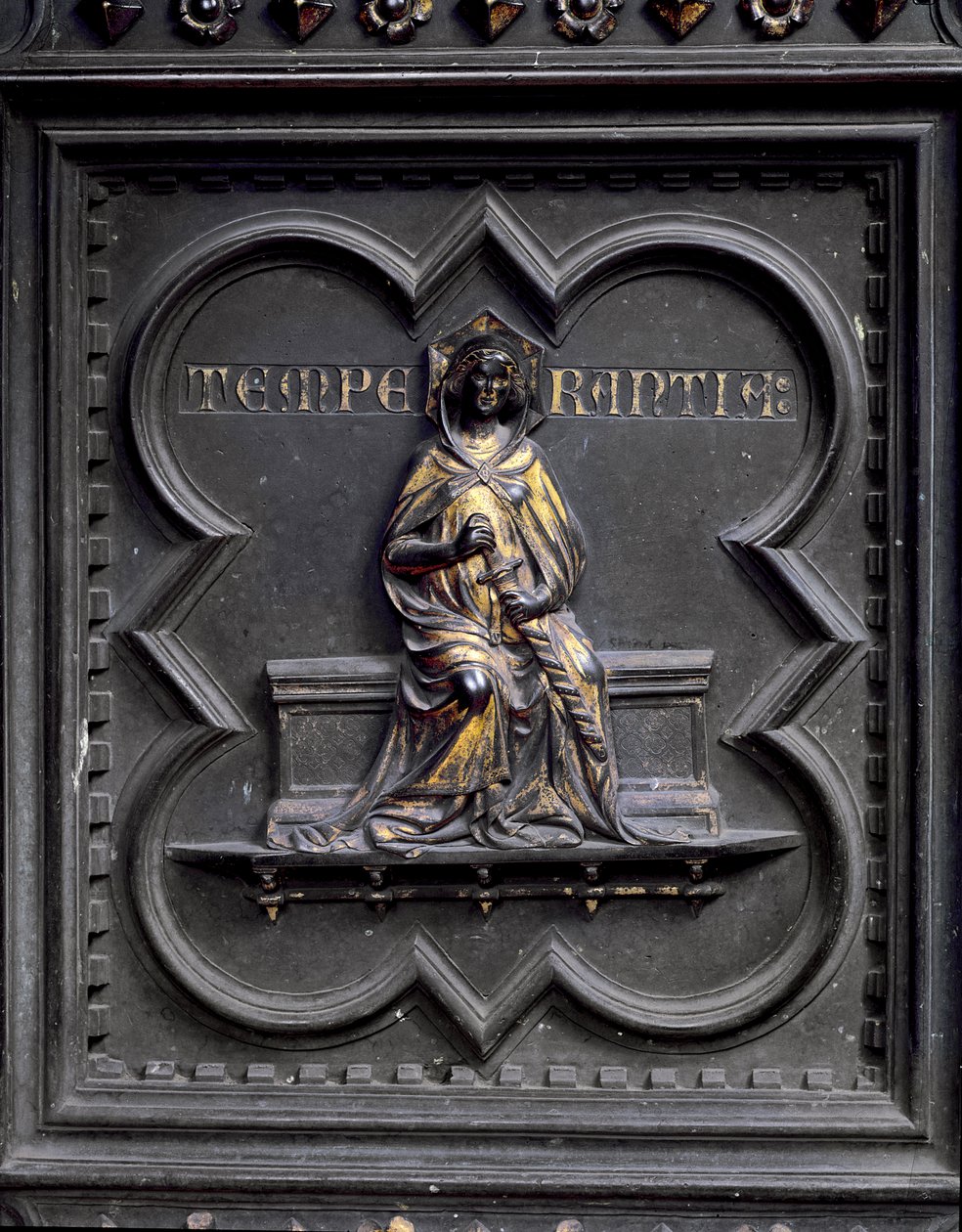 Temperance, panel F av South Doors of the Baptistery of San Giovanni, 1336 (brons) av Andrea Pisano