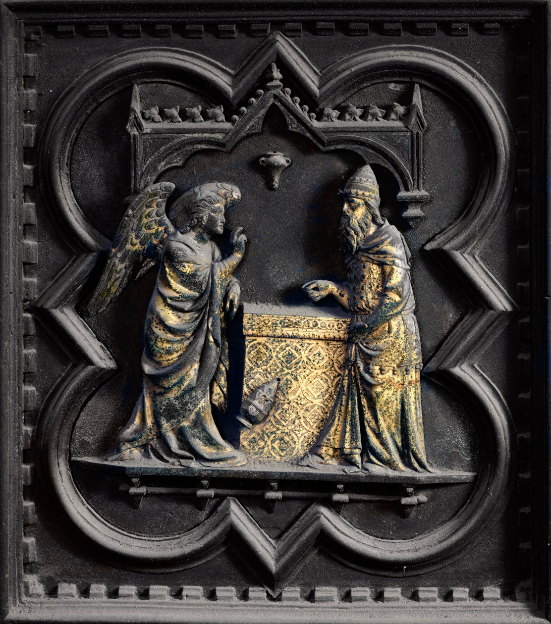 Ängeln tillkännager för Sakariah, första panelen av South Doors of the Baptistery of San Giovanni, 1336 (brons) av Andrea Pisano