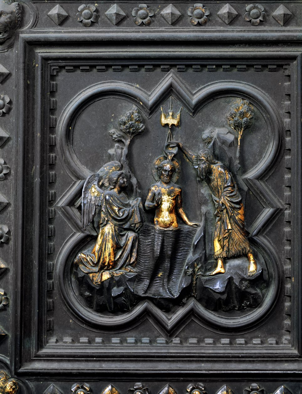 The Baptism of Christ av Johannes Döparen, tionde panelen av South Doors of the Baptistery of San Giovanni, 1336 (brons) av Andrea Pisano