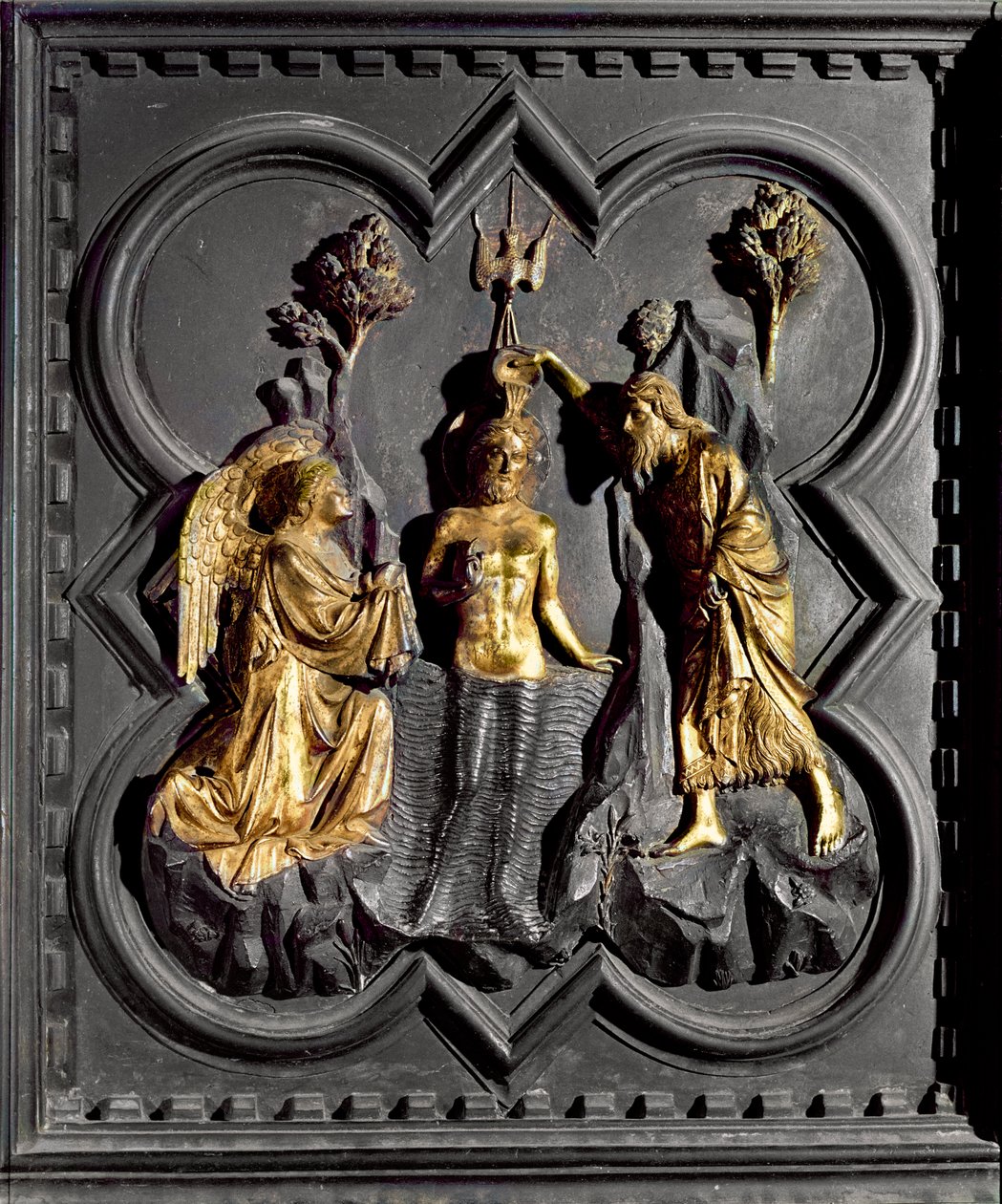 The Baptism of Christ, panel från dopkyrkans södra dörrar som visar scener från Johannes Döparens liv, 1336 (förgylld brons) av Andrea Pisano