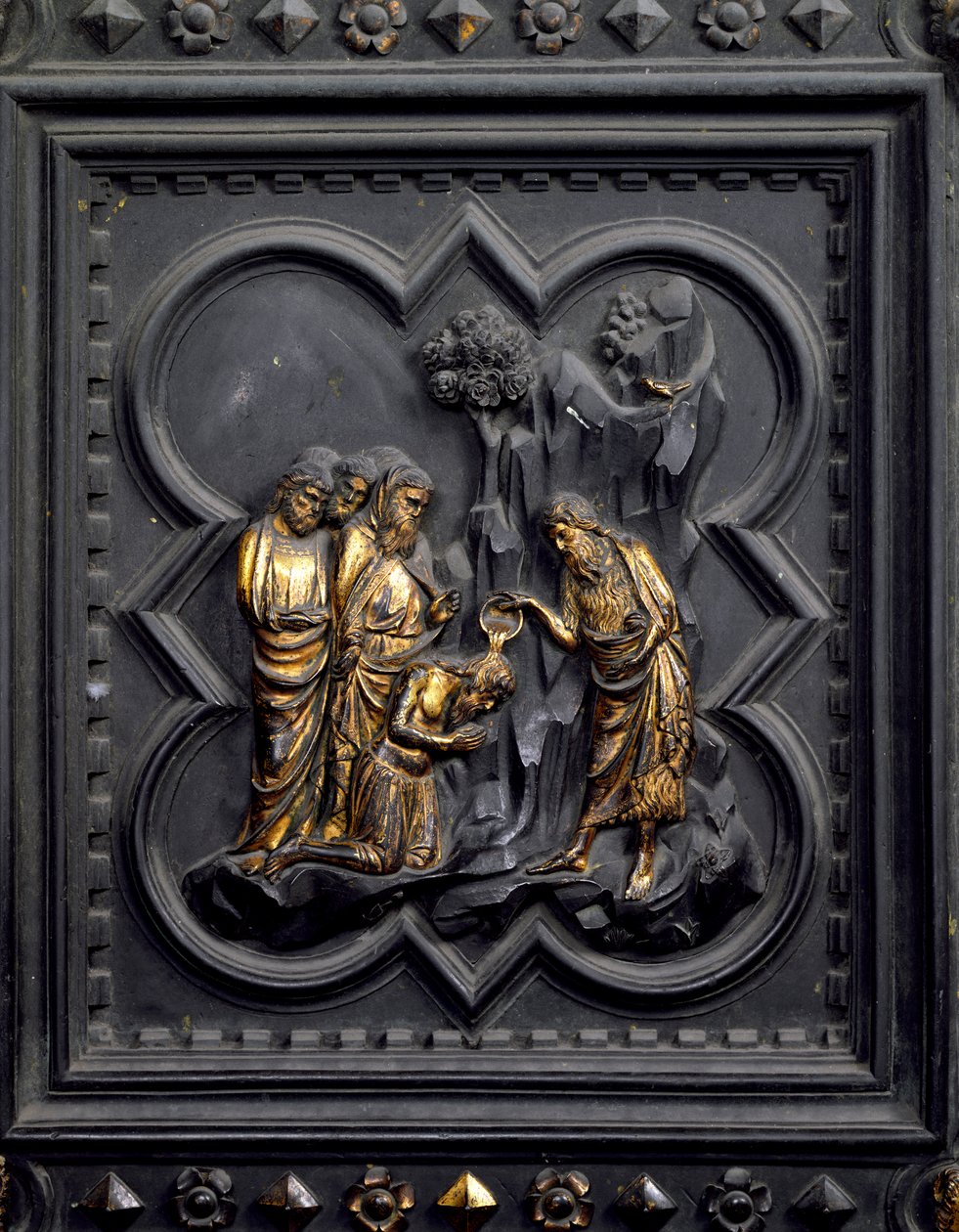 The Baptism of the Disciples, nionde panelen av South Doors of the Baptistery of San Giovanni, 1336 (brons) av Andrea Pisano