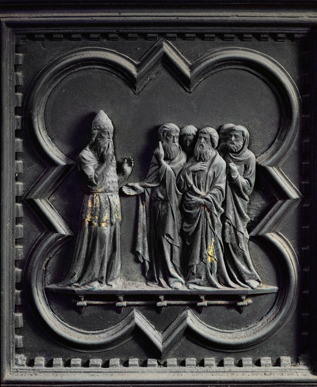 Sakarja är slagen dum, andra panelen i södra dörrarna till dopkapellet i San Giovanni, 1336 (brons) av Andrea Pisano