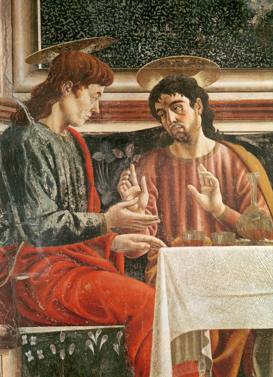 Den sista måltiden, detalj av Saint Matthew och Saint Philip, 1447 (detalj av 85172) av Andrea del Castagno