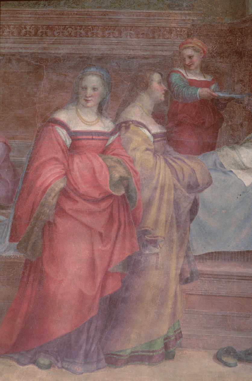 Ladies in Waiting, från jungfruns födelse (detalj) av Andrea del Sarto