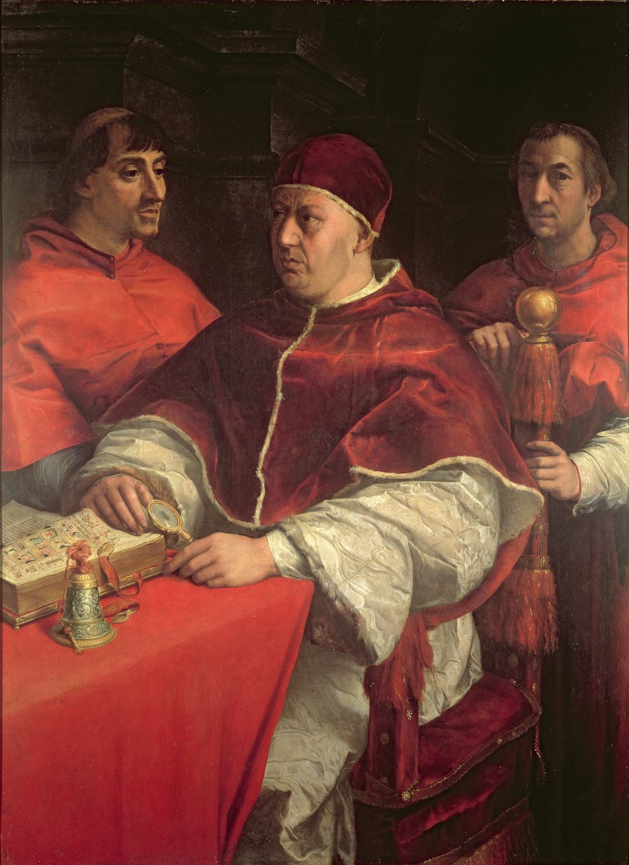 Påven Leo X med två kardinaler, efter en målning av Rafael (tempera på panel) av Andrea del Sarto