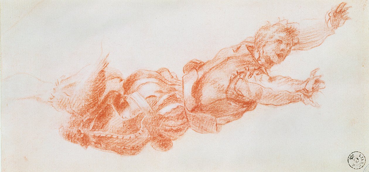 Studie av en man som hänger i sitt högra ben (krita på papper) av Andrea del Sarto
