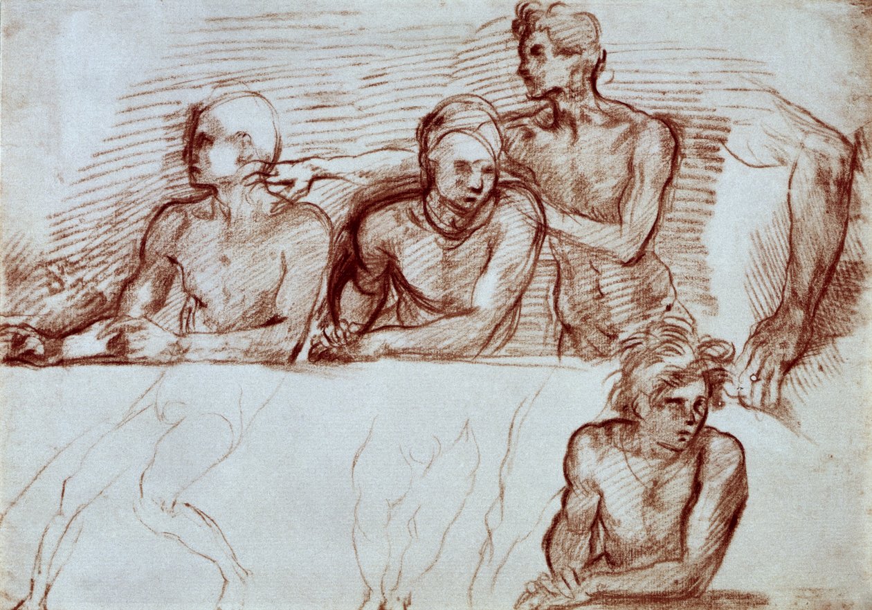 Studie av fyra mansfigurer (krita) av Andrea del Sarto