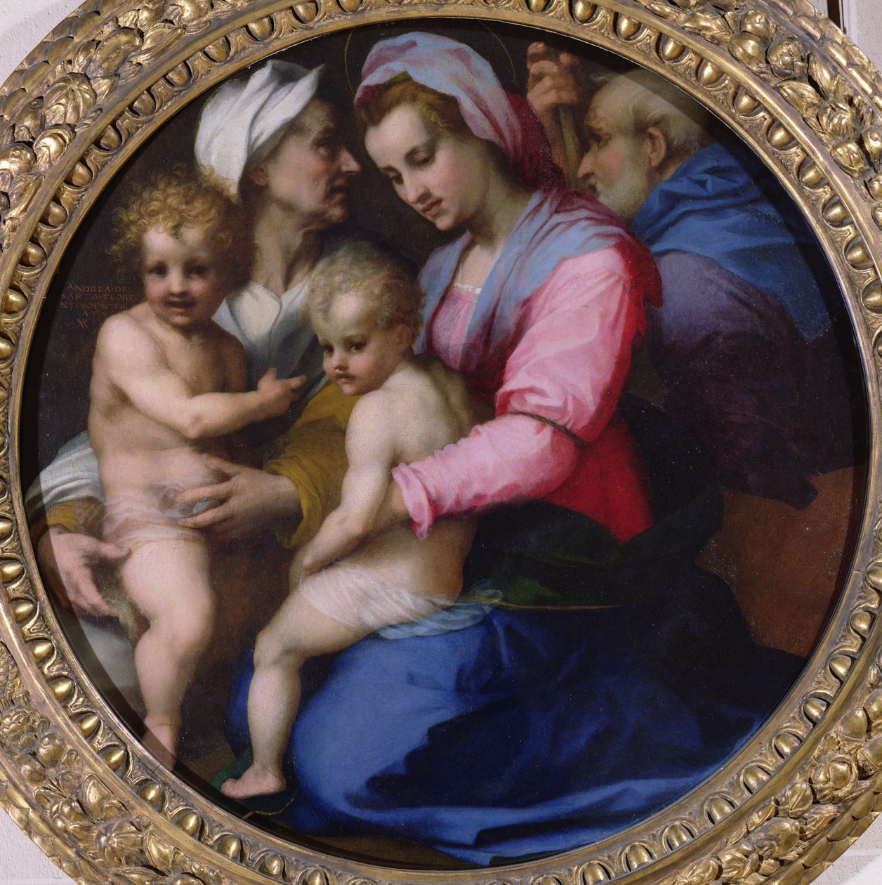 Jungfrun med spädbarnet Kristus, St. Elizabeth och St. John, ca 1516 (olja på panel överförd till duk) av Andrea del Sarto