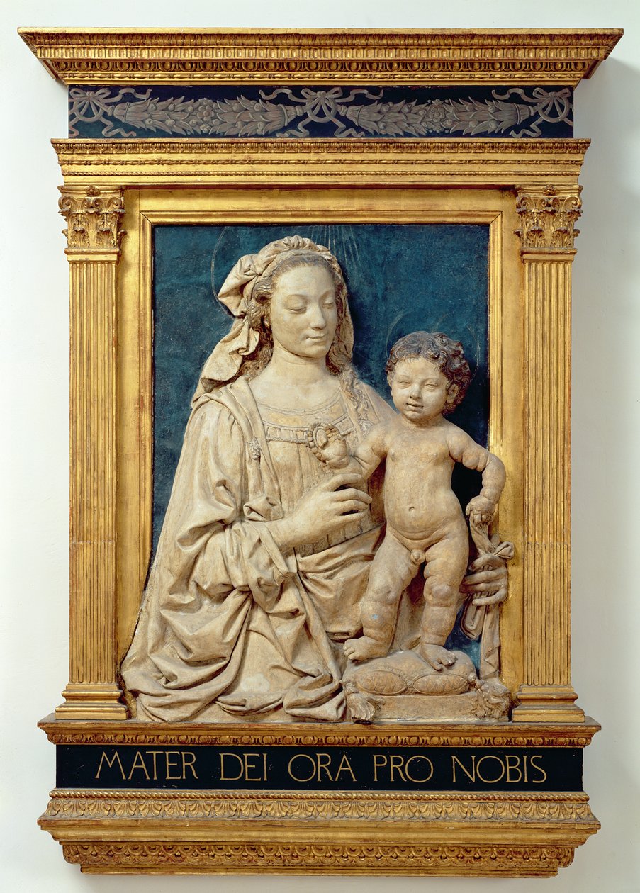 Madonna and Child, ca 1470 (glaserad terrakotta) (se även 428020) av Andrea del Verrocchio