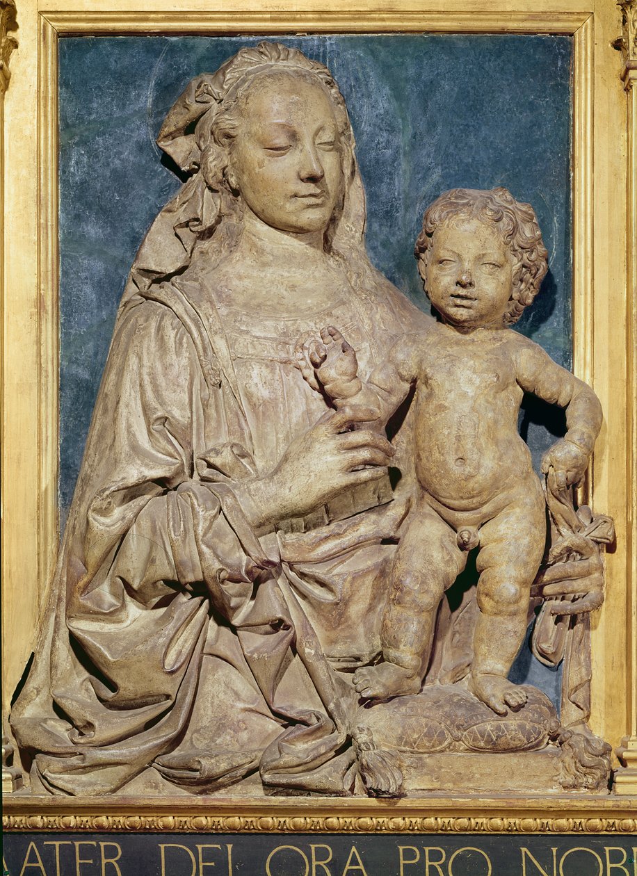 Madonna and Child, ca 1470 (glaserad terrakotta) (se även 79880) av Andrea del Verrocchio