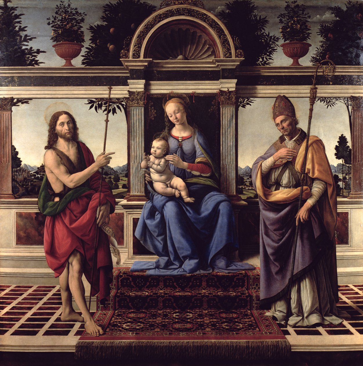 Madonna med de heliga Johannes Döparen och Donatus, c.1475-83 av Andrea del Verrocchio
