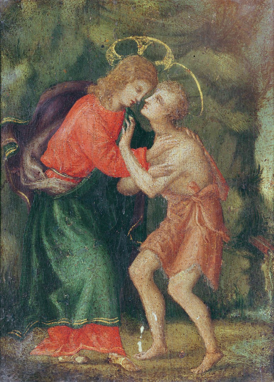 Mødet mellem Kristus og Johannes Døberen swed av Andrea di Alessandro Bresciano