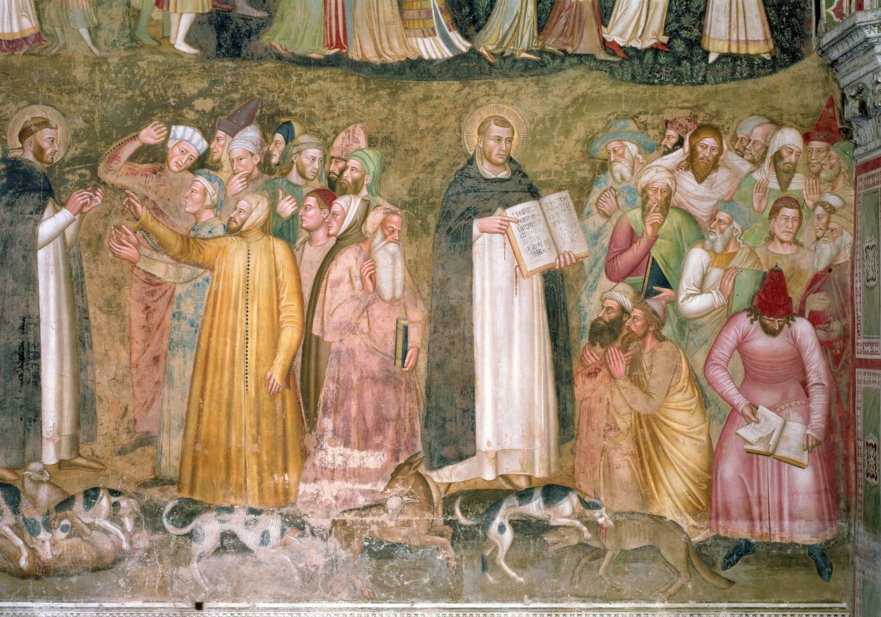 The Church Militant and Triumphant, detalj av SS. Thomas och Peter förväxlar kättarna, från det spanska kapellet; c.1369 freskdetalj av 31612 av Andrea di Bonaiuto