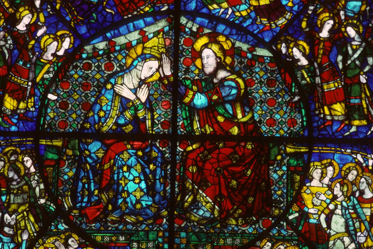 Jungfruns kröning, 1365 (målat glas) av Andrea di Buonaiuto da Firenze