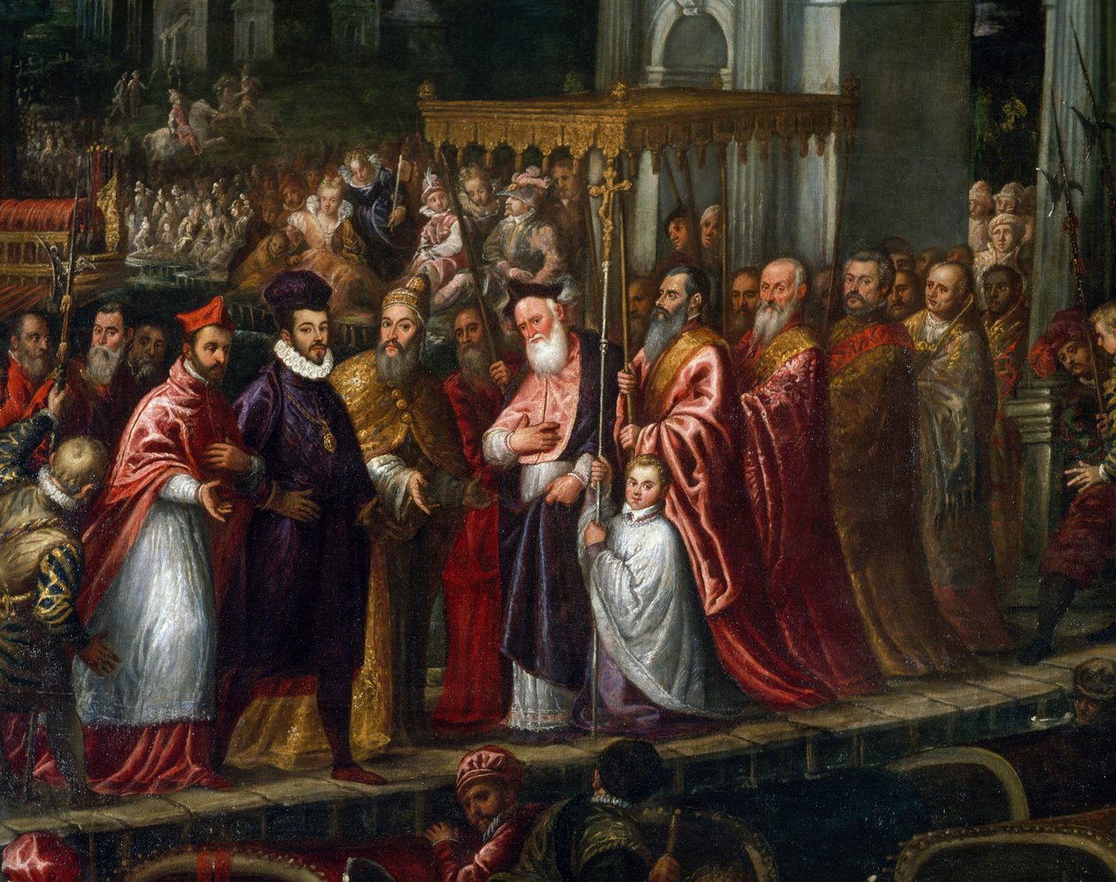 Doge Mocenigo och patriark Trevisan välkomnade Henrik III till Lido 1574 av Andrea Vicentino