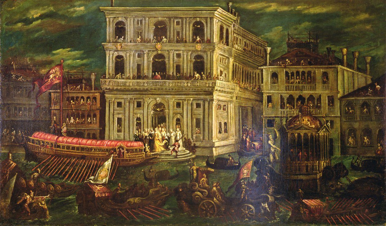 Ombordstigning av Dogaressa Morosina Morosini Grimani 4 maj 1597, Venedig, ca 1600 (olja på duk) av Andrea Vicentino