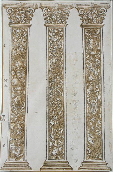 Arkitektoniska motiv som bildar en gräns till processionen av Caesar, av Andrea Andreani (1540-1623) (träsnitt) av Andrea (after) Mantegna