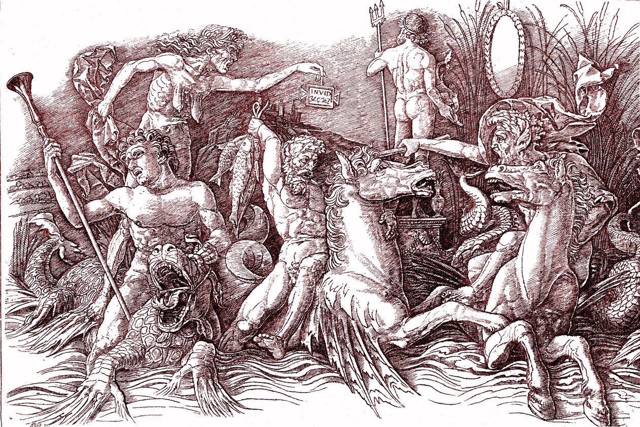 Slaget vid de marina gudarna efter Andrea MANTEGNA (1431-1506). av Andrea (after) Mantegna