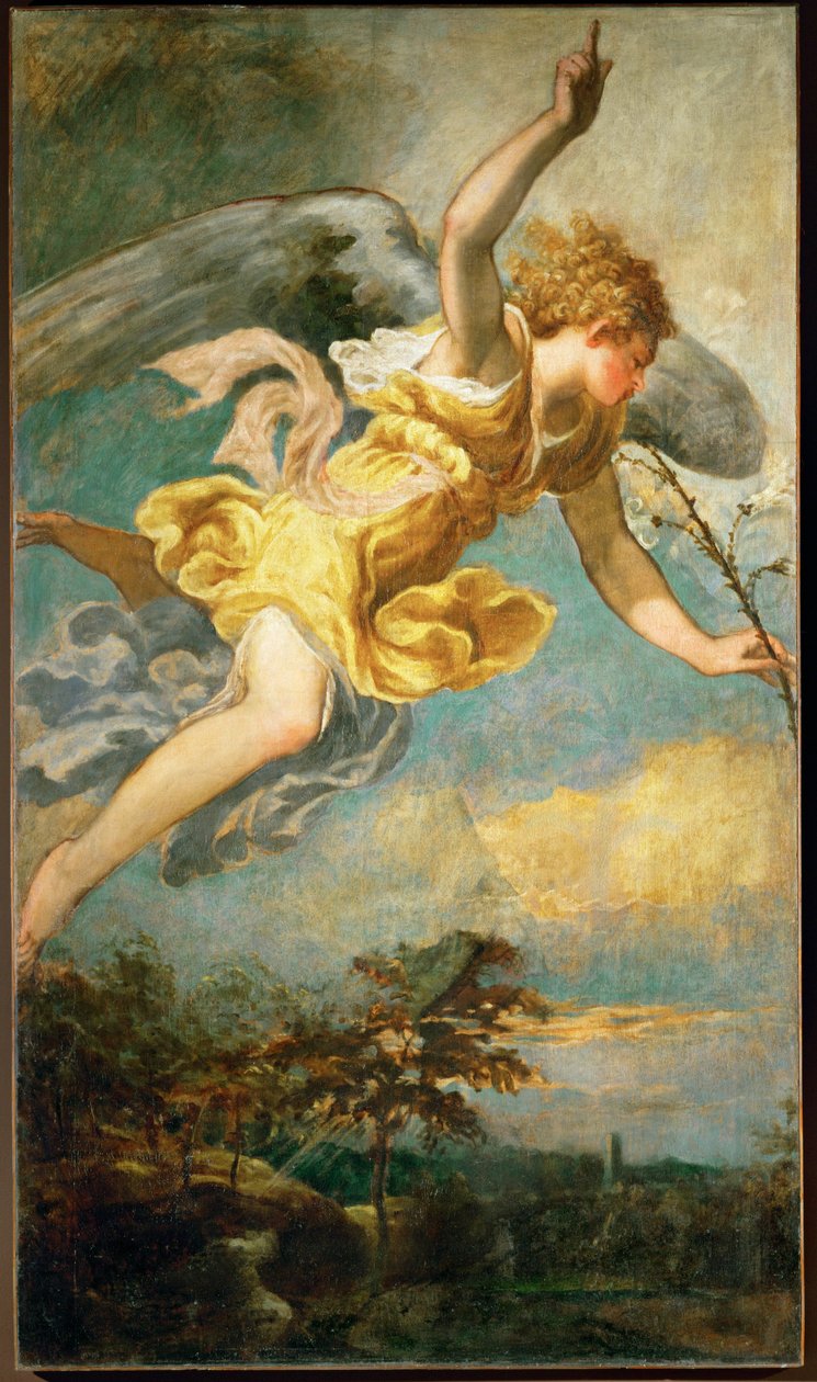 Angel of the Annunciation (målning på duk) av Andrea (fl.1527/30-63) Schiavone