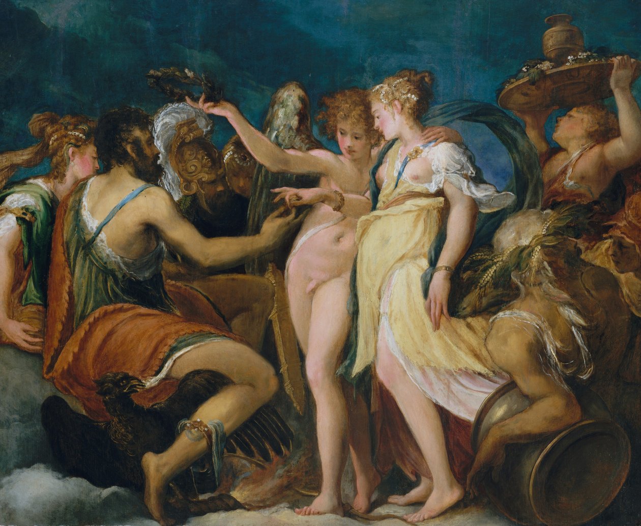 Amors och Psyches äktenskap, ca 1550 (olja på trä, överförd till Masonite) av Andrea Schiavone