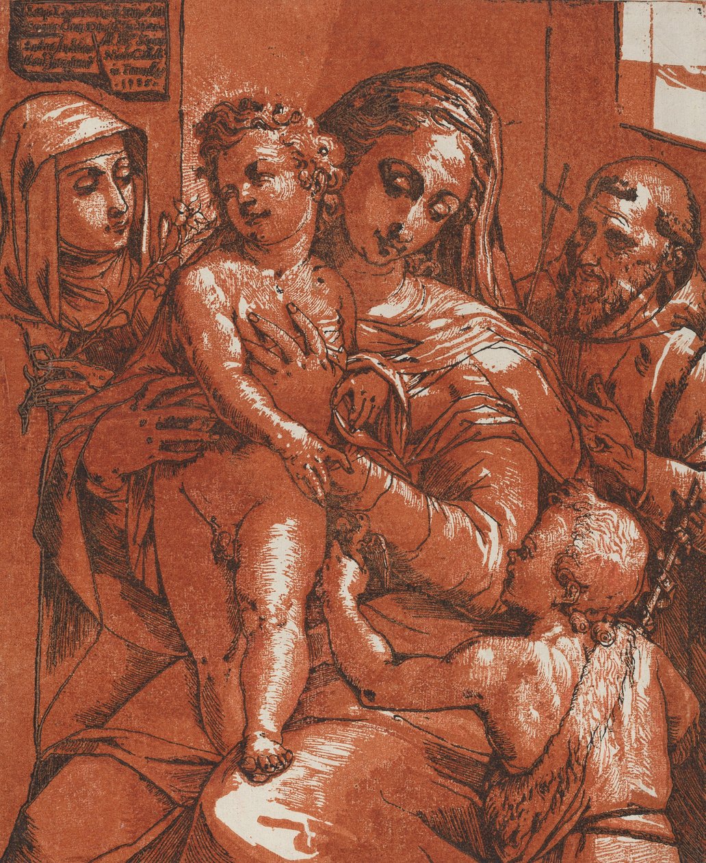 Madonna och barn åtföljda av heliga, 1585. av Andrea Andreani