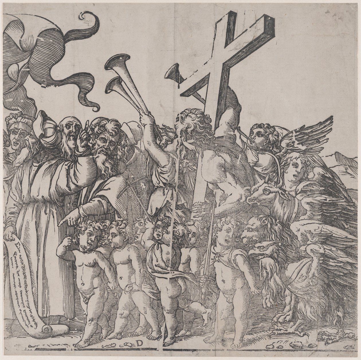 Avsnitt D: änglar som låter trumpeter etc, från The Triumph of Christ, 1836. av Andrea Andreani