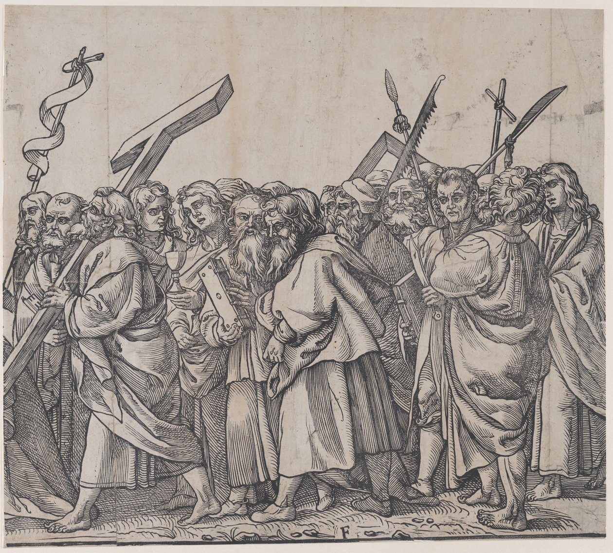 Avsnitt F: Heliga som håller kors, böcker och vapen, från The Triumph of Christ, 1836. av Andrea Andreani