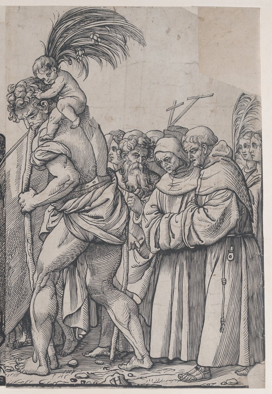 Avsnitt H: Sankt Christopher bär Kristusbarnet, från The Triumph of Christ, 1836. av Andrea Andreani