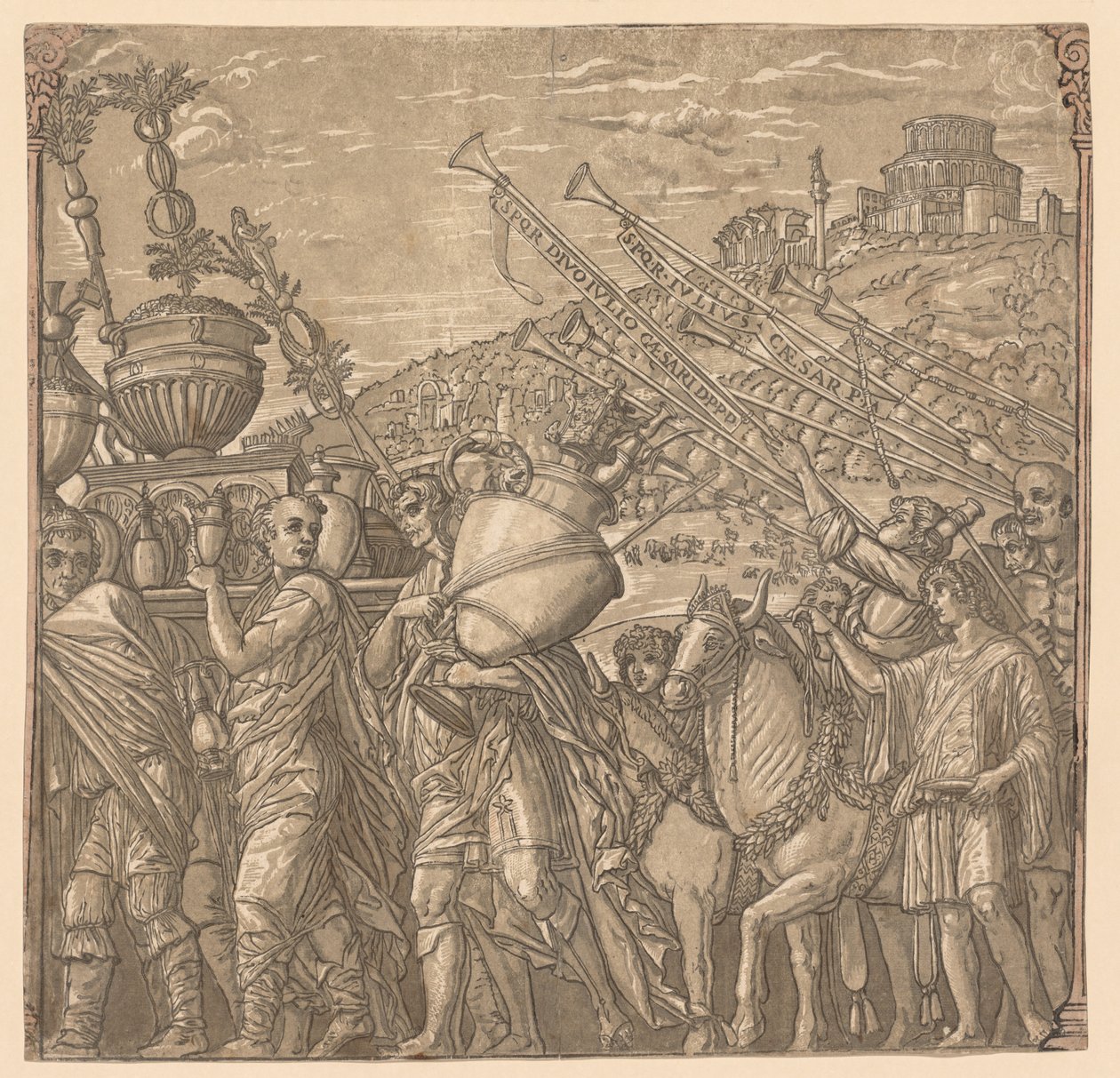 Julius Caesars triumf: Soldater som bär vaser, 1593-99. av Andrea Andreani