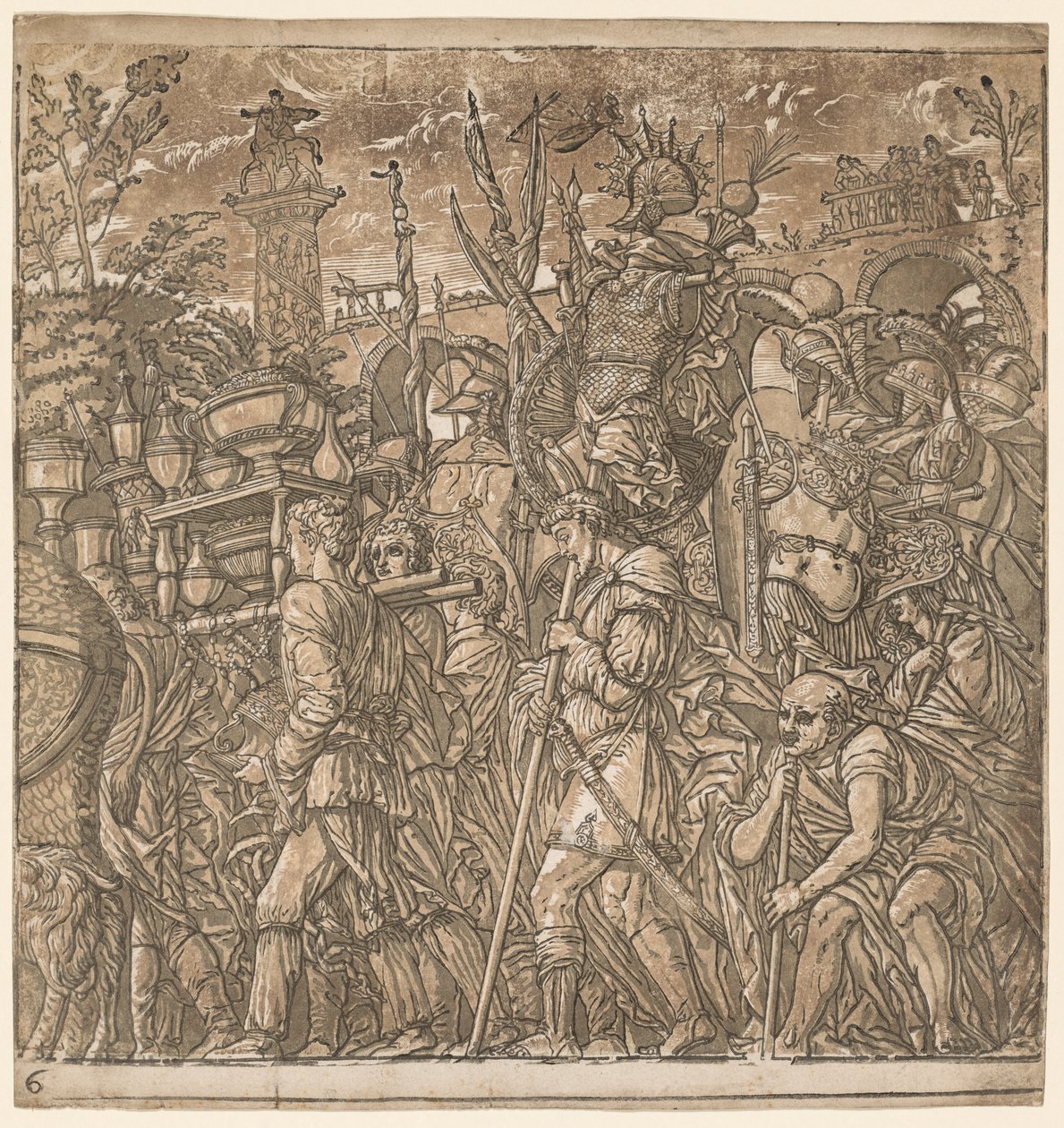 Julius Caesars triumf: soldater som bär vaser och krigets troféer, 1593-99. av Andrea Andreani