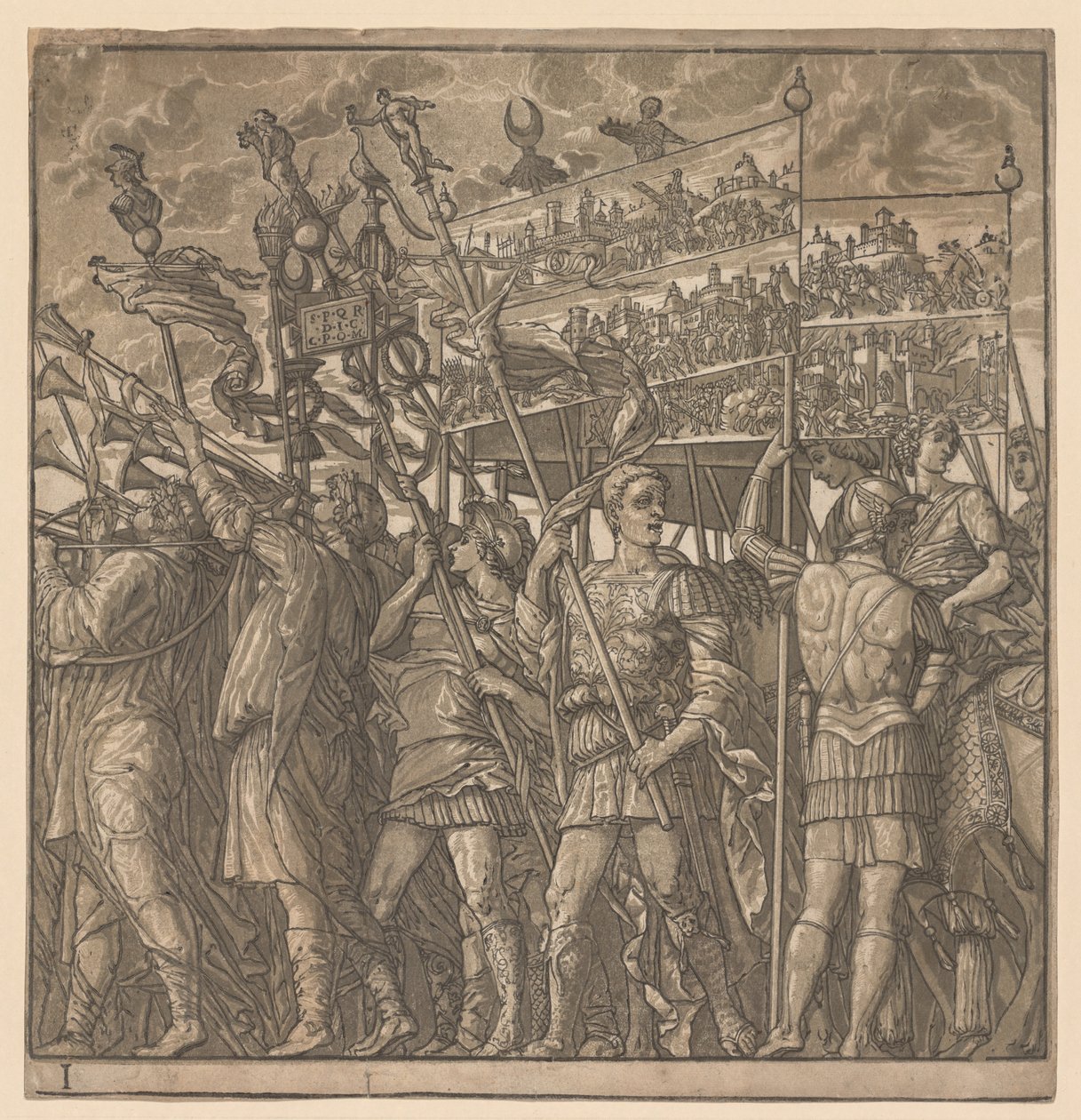 The Triumph of Julius Caesar: Soldiers Carrying the Pictures of War, 1593-99. av Andrea Andreani