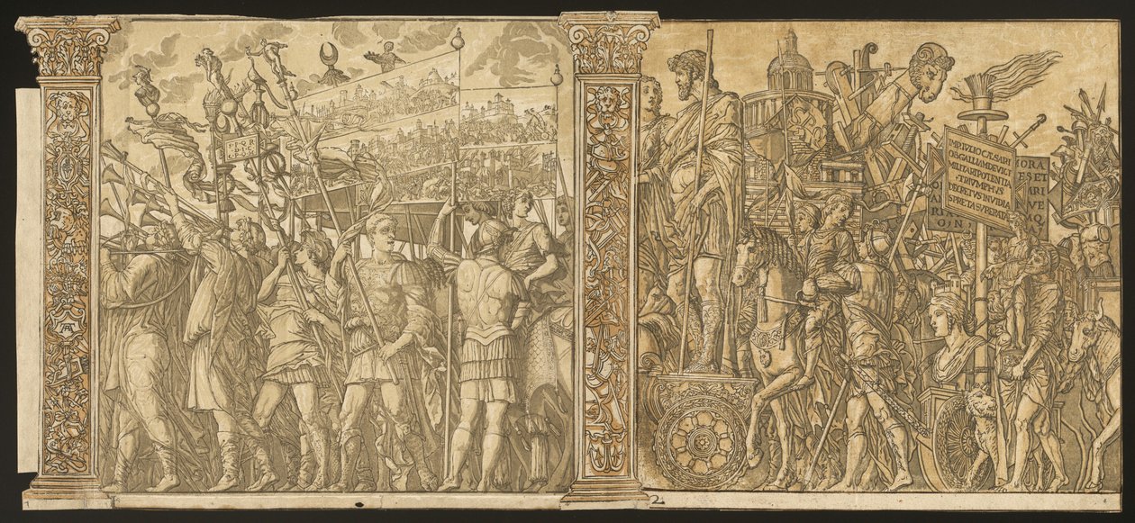 Julius Caesars triumf [nr 1 och 2 plus 2 kolumner], 1599. av Andrea Andreani