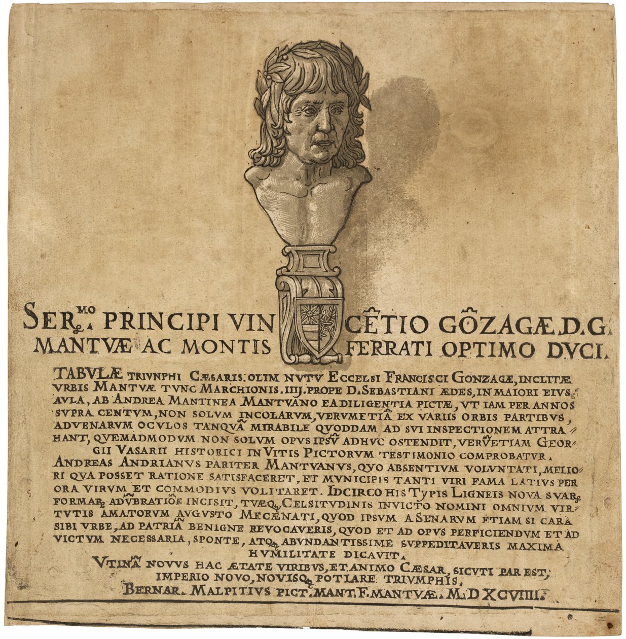 Julius Caesars triumf: Titelsida av Andrea Andreani after Andrea Mantegna