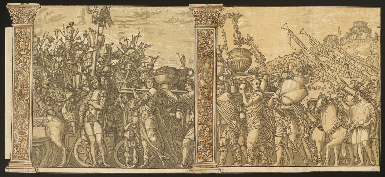 Julius Caesars triumf [nr 3 och 4 plus 2 kolumner] av Andrea Andreani after Andrea Mantegna
