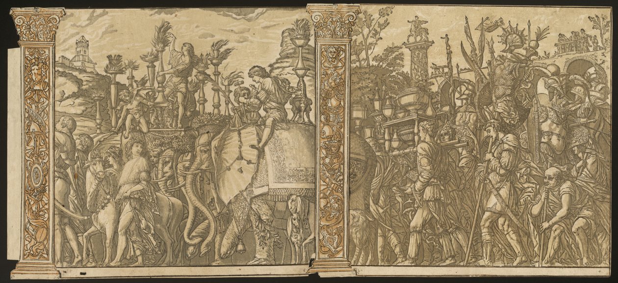 Julius Caesars triumf [nr 5 och 6 plus 2 kolumner] av Andrea Andreani after Andrea Mantegna