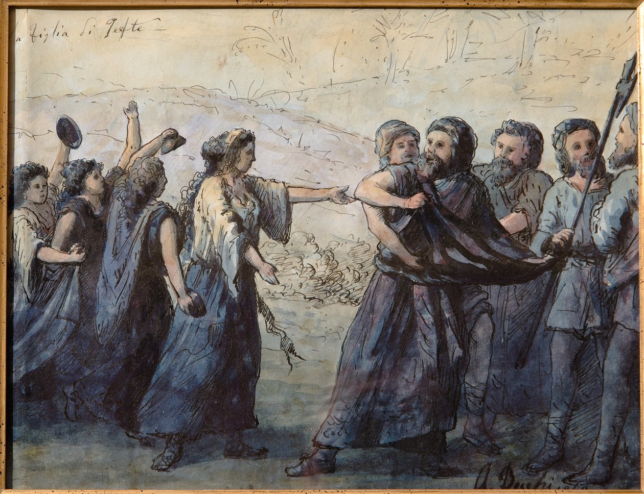 Jeftas dotter (akvarell) ritad indisk tuschteckning, cm. 31 x 23,5. av Andrea Becchi