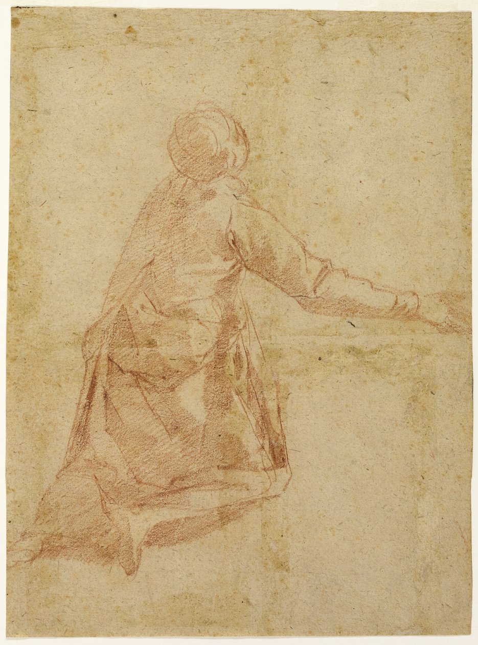 Knästående figur bakifrån (recto); Tre halvlånga studier av beslöjad kvinnlig figur (verso) av Andrea Boscoli