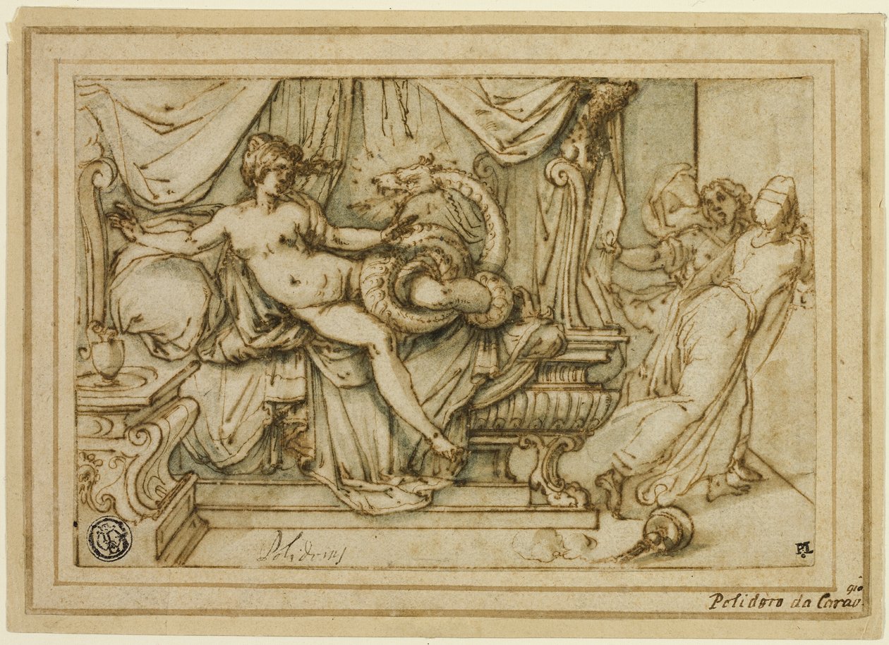 Olympias, Alexanders mor, besökt av Zeus i en orms skepnad av Andrea Boscoli