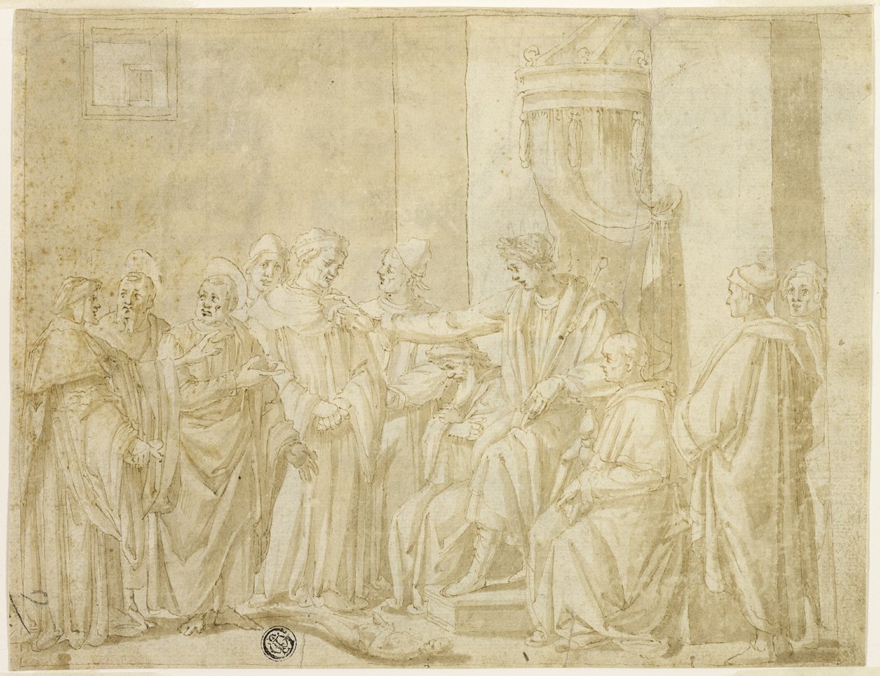 Saints Peter och Paul disputerar med Simon Magus före Nero (recto); Fem scener ur berättelsen om Moses (verso) av Andrea Boscoli