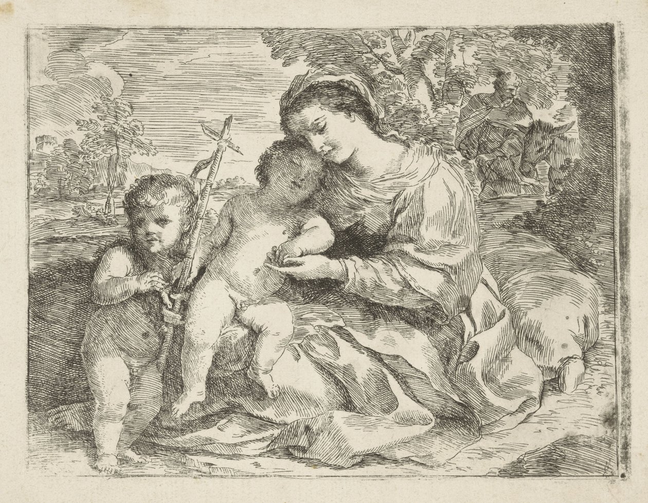 Helig familj med den unge Johannes Döparen av Andrea Camassei