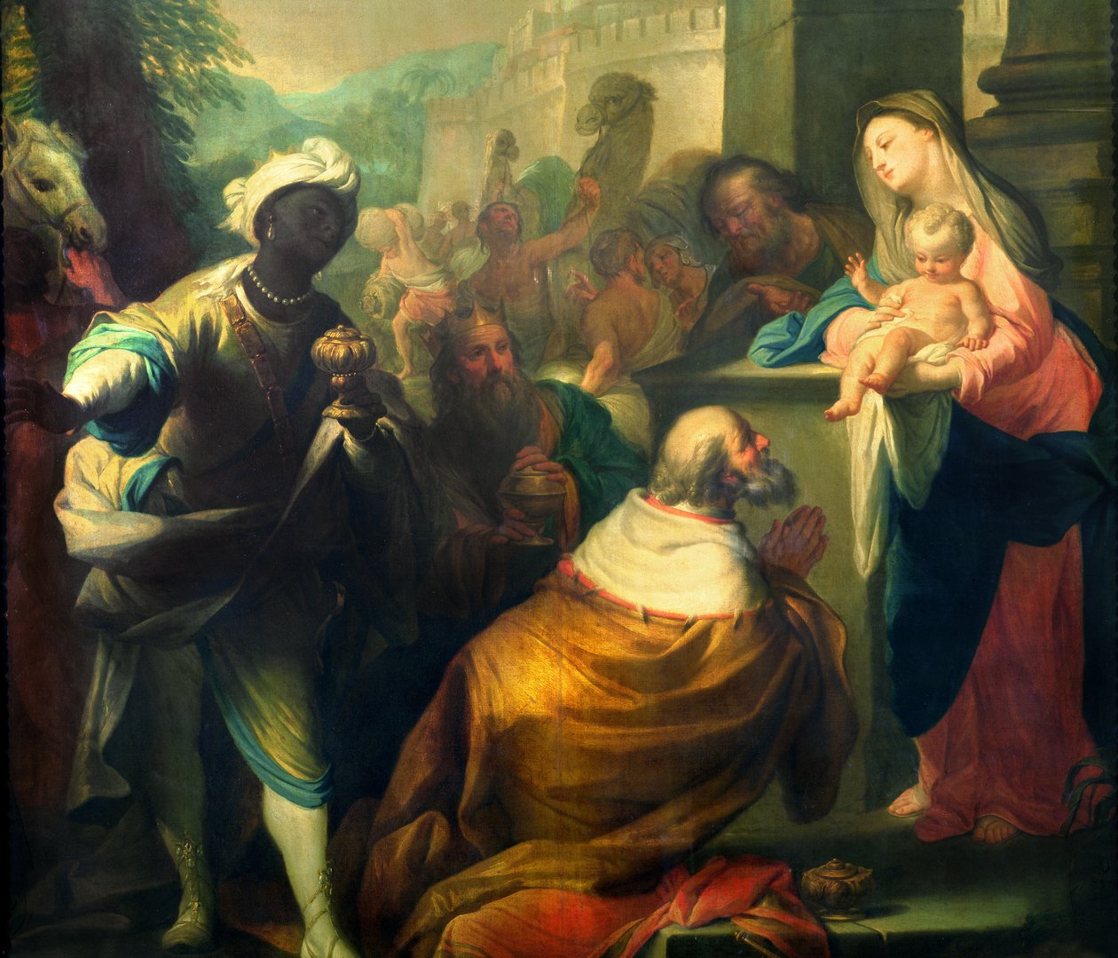The Adoration of the Magi, detalj av de tre kungarna, c.1750 detalj av 87285 av Andrea Casali