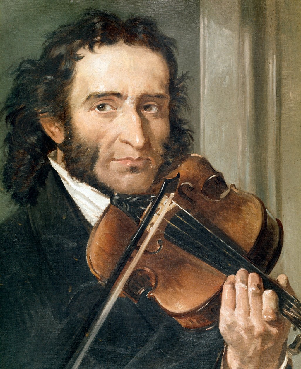 Porträtt av Nicolo Paganini (1782-1840) italiensk violinist och kompositör. av Andrea Cefaly
