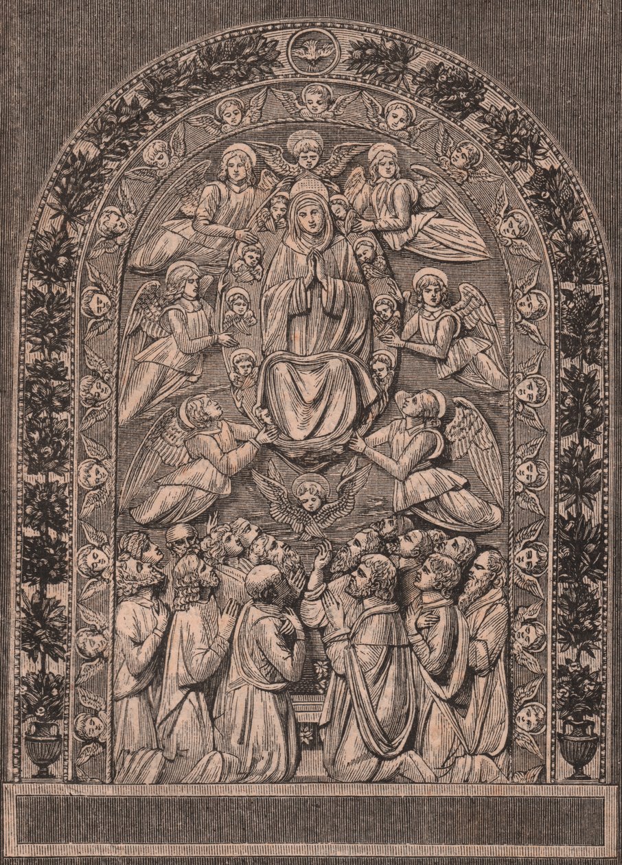 Jungfruns antagande, av verkstad av Andrea della Robbia (1435-1525 eller 1528), Pinacoteca di Citta di Castello, Umbrien, Italien, träsnitt från Le cento citta d
