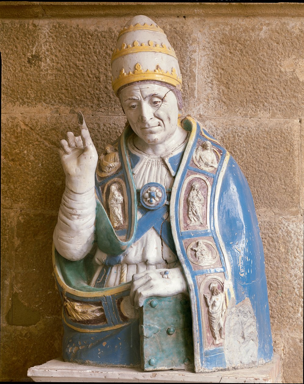 Byst av San Lino (polykrom glaserad terrakotta) av Andrea Della Robbia