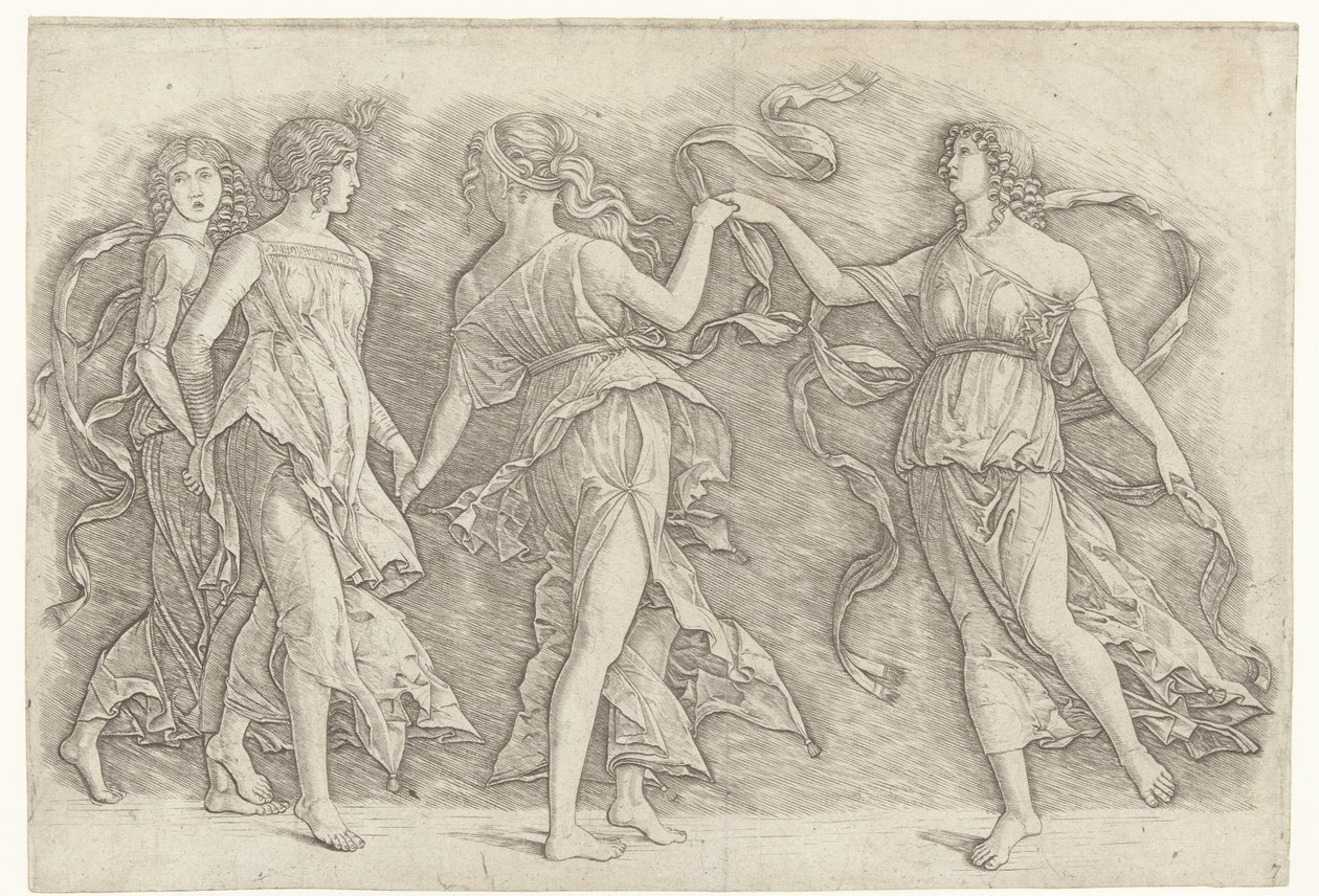 Fyra dansande kvinnor av Andrea Mantegna (school of)