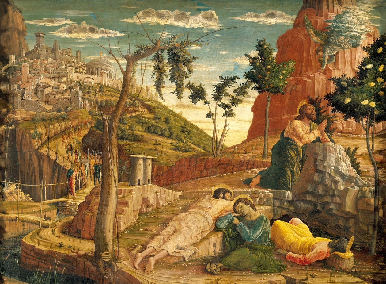 Agony in Garden av Andrea Mantegna (1431-1506), Tempera på trä, 71x94 cm av Andrea Mantegna