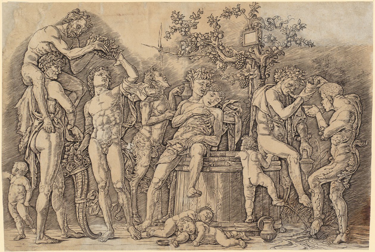 Bacchanal mit einem Weinfass av Andrea Mantegna